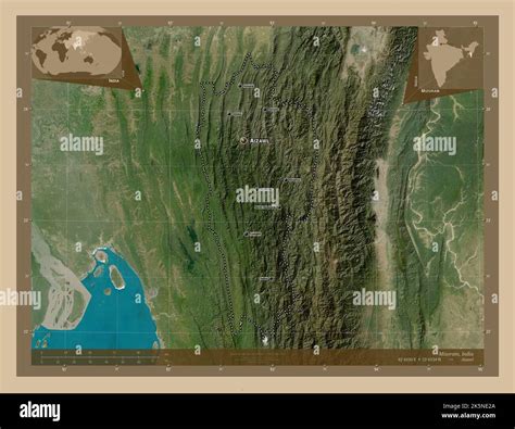 Mizoram State Of India Low Resolution Satellite Map Locations And