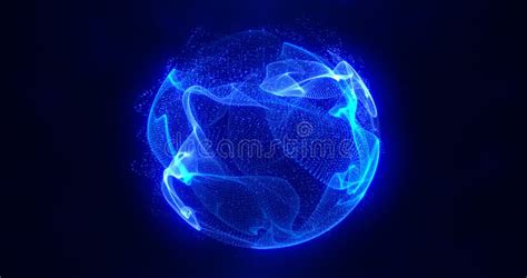 Abstract Blue Energy Sphere Of Particles And Waves Of Magical Glowing