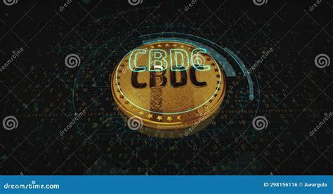 CBDC Digital Currency Cryptocurrency Golden Coin Loop On Digital Screen