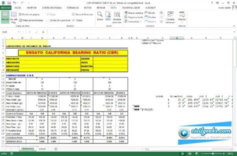 MECANICA DE SUELOS Hoja Excel Para Realizar Ensayo De CBR