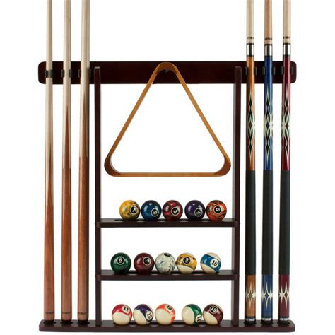 Queuewandhalter mit Kugelregal für 6 Queues Mahagony BILMAG Billard Shop