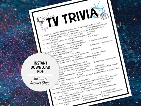 TV Trivia TV Trivia Game Printable Television Trivia Television Party ...