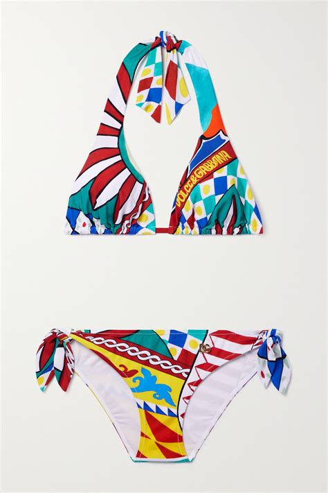 Dolce And Gabbana Carretto Printed Triangle Bikini Multi Editorialist