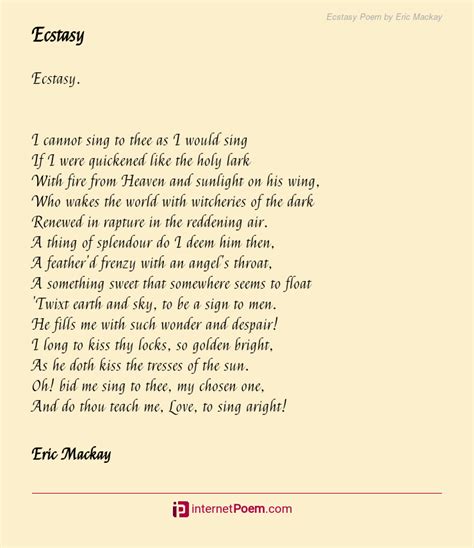 Ecstasy Poem By Eric Mackay