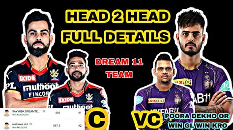 KKR Vs RCB Team Today Match RCB Vs Kkr Dream 11 TEAM PREDICTION KKR Vs