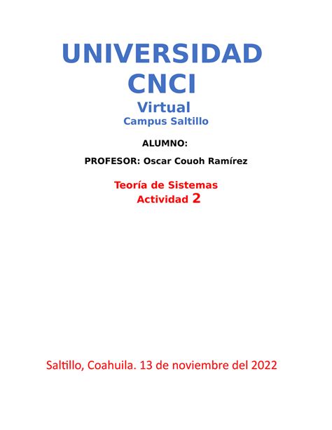 Actividad Teoria De Sistemas Universidad Cnci Virtual Campus