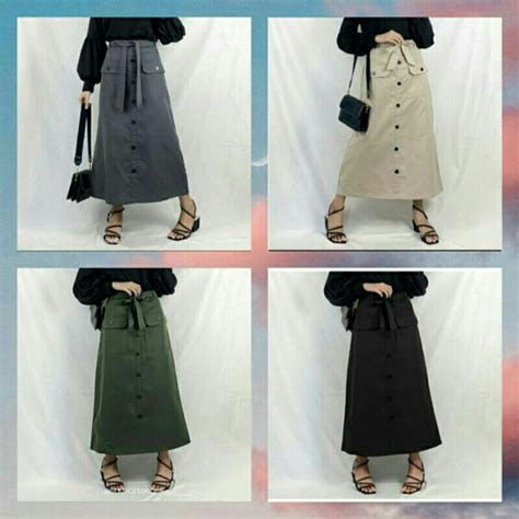 Jual Rok Maxi Korean Style Rok Panjang Kancing Depan American Drill