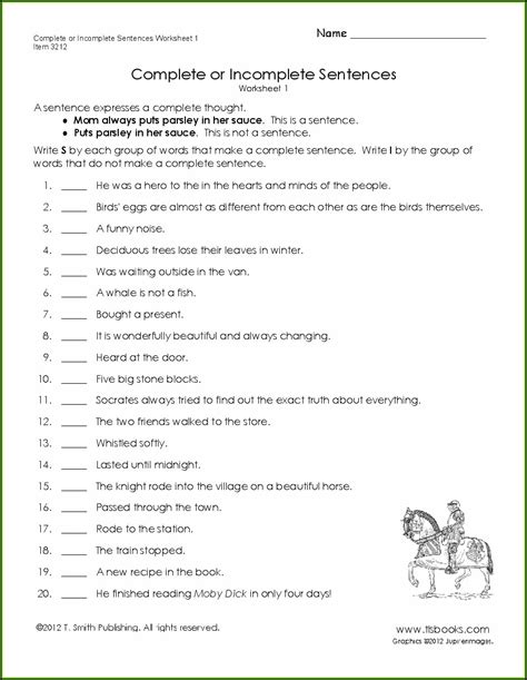 Complete Sentences Worksheet