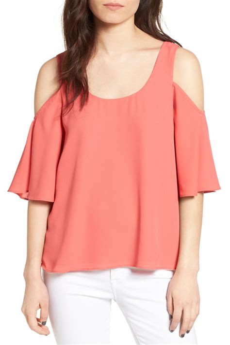 Lyst Chelsea28 Chiffon Cold Shoulder Top In Pink