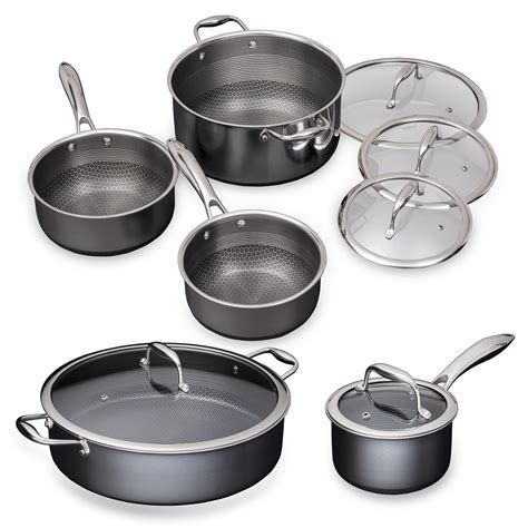 Buy Hexclad 10 Piece Hybrid Stainless Steel Cookware Set 6 Piece Pot Set 1 Quart Saucepan And