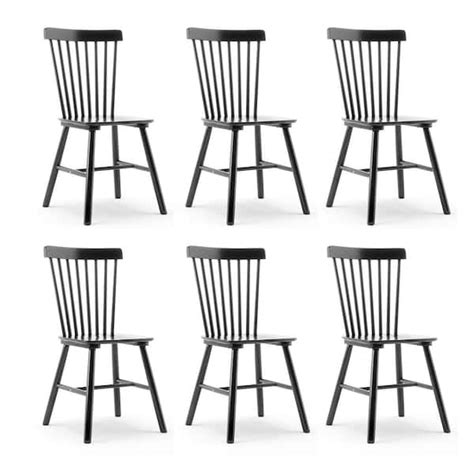 LUE BONA Windsor Classic Black Solid Wood Dining Chairs With Curving