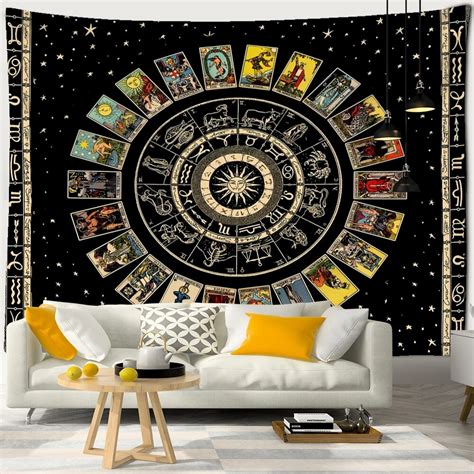 Mandala Tarot Tapestry Wall Hanging Boho Zodiac Star Plate Sun And Moon