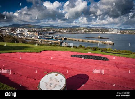 Remembrance Day Giant Poppy With Douglas Bay Isle Of Man In Background