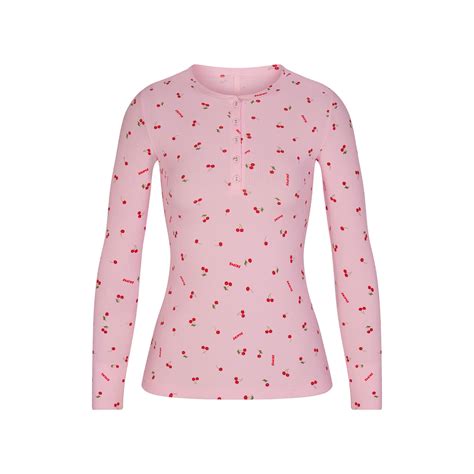 Soft Lounge Long Sleeve Henley Cherry Blossom Print