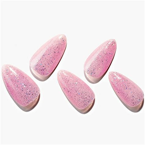 Press On Nails Short Medium Almond Glamermaid Glitter Pink