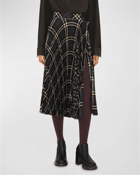 Burberry Pleated Check Midi Skirt With Slit Neiman Marcus