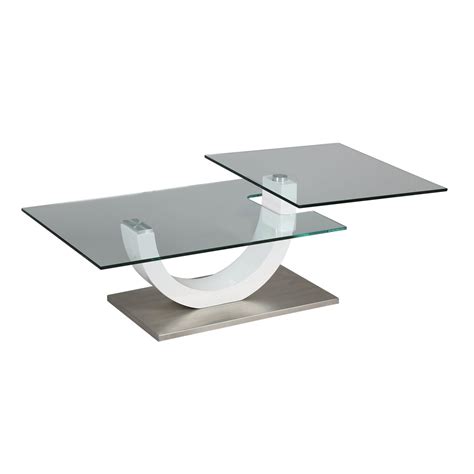 Table Basse Rectangulaire Socle En Acier Et Plateau En Verre Tremp