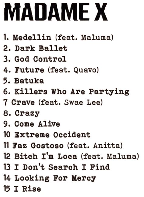 Madonna Fanmade Covers Madame X Deluxe Tracklist Png