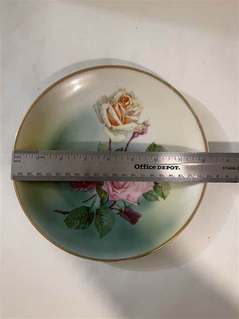 Antique Ct Altwasser Germany Porcelain Plate Pink Roses Gold Trim