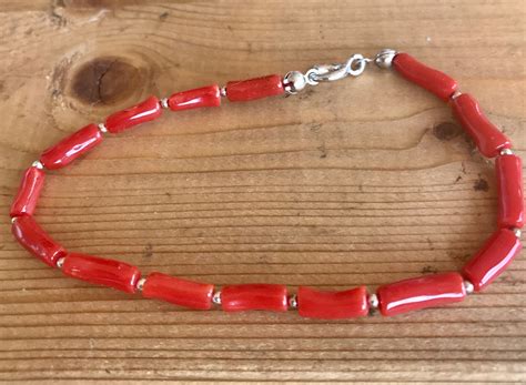 Bracelet Homme En Corail Rouge Corse M Diterran En Et Argent Etsy