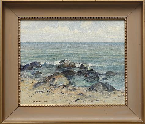 Jean Rosengren Beach Picture Oil On Canvas Signed J Rosengren And