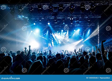 A Lot of Hands, Crowd on Concert, Blue Light Stock Photo - Image of music, disco: 144443546