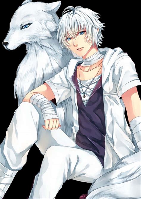 Download Anime Boy With Silver Wolf | Wallpapers.com