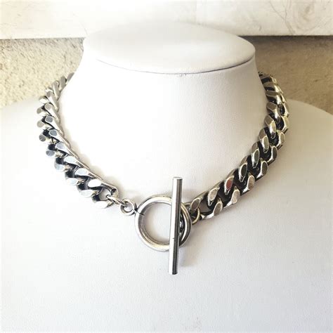 Silver Toggle Clasp Necklace For Women Thick Link Chain Etsy