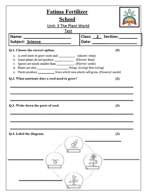 The Plant World Test Worksheet-2 | PDF