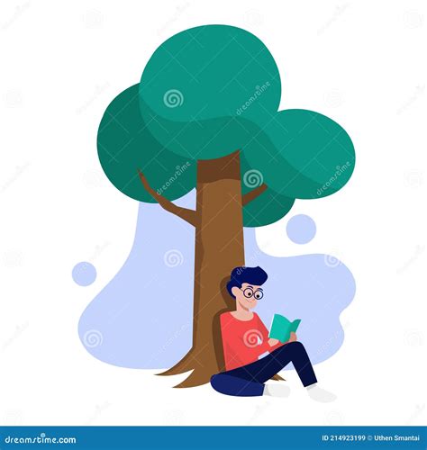 Joven Sentado Bajo Un árbol Y Leyendo Un Libro Ilustración del Vector