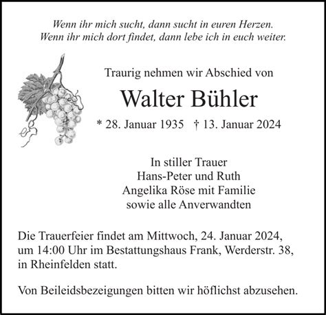 Walter B Hler Traueranzeige Badische Zeitung