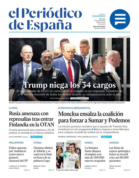 Portada De El PeriÓdico De EspaÑa Del Miércoles 5 De Abril Del 2023