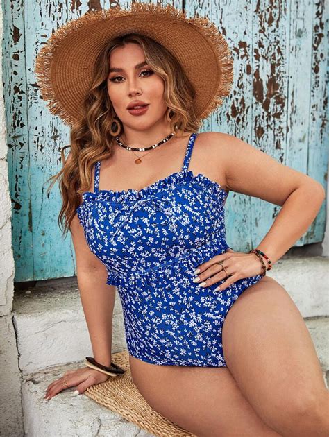 Shein Swim Curve Plus Size One Piece Swimsuit With Small Flower Print Carnival Shein Usa