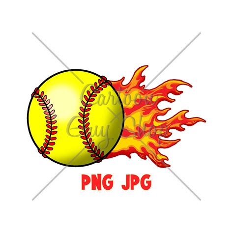 Softball Clipart Flaming Softball Png Cartoon Etsy