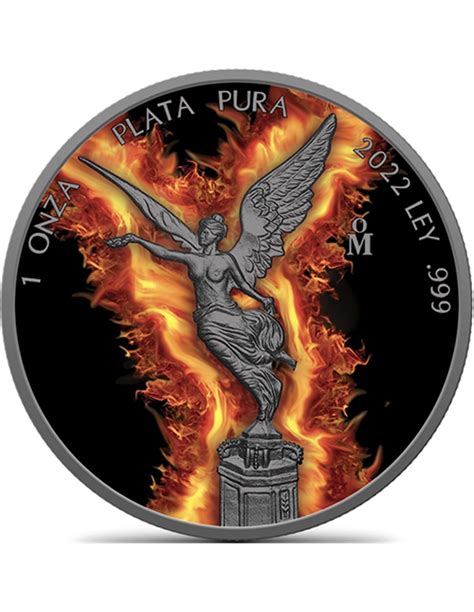 BURNING FLAMES Rutenio Libertad 1 Oz Moneda Plata Mexico 2022