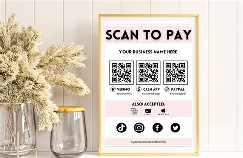 Editable Scan To Pay Sign QR Code Sign Template Canva Printable