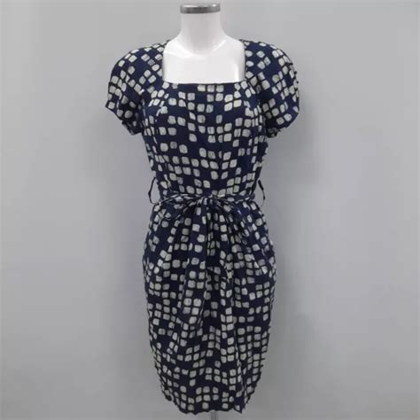 JAEGER NAVY WHITE Patterned Wrap Dress Silk Blend Occasions UK12 Womens