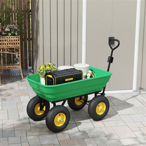 Outsunny 125 Litre Large Garden Cart Heavy Duty 4 Wheel Trolley Dump