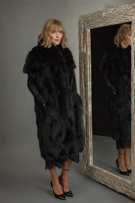 2in1 Long Black Fox Fur Coat Vest With Detachable Sleeves Handmade By