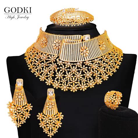 GODKI 4PCS Luxury Big Chokers African Jewelry Set For Women Wedding