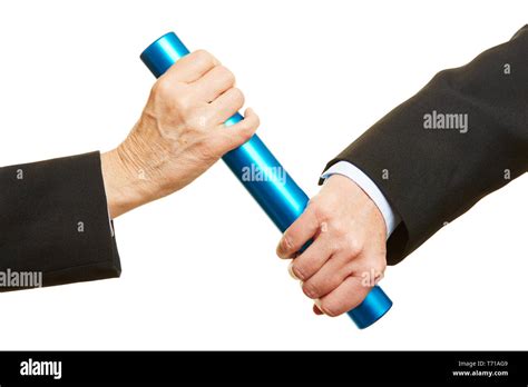 Hands Hand Over A Blue Baton During The Relay Race Stock Photo Alamy