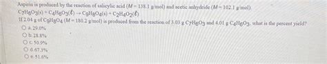 Solved Aspirin Is Produced By The Reaction Of Salicylic Acid Chegg