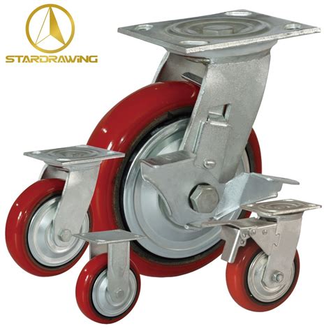 Stardrawing Industrial Polyurethane Wheel Red PU Cast Iron Caster 100