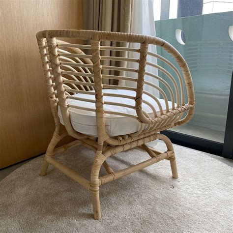 Ikea Buskbo Rattan Armchair With Djupvik White Cushion Furniture