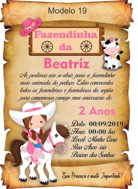 50 Convite Aniversário Infantil Menina Tema Fazendinha Rosa