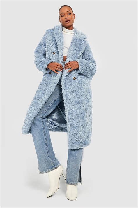 Tall Textured Faux Fur Double Breasted Coat Boohoo