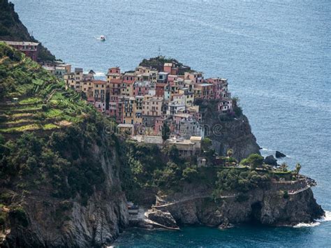 Village Of Corniglia Seen From The Cinque Terre Hike Trail Italy