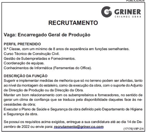 Vaga Para Encarregado Geral De Produ O Empregos Yoyota