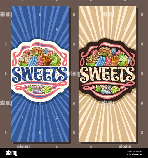 Vector Banners For Sweets Leaflets With Pile Of Cartoon Gourmet Baked