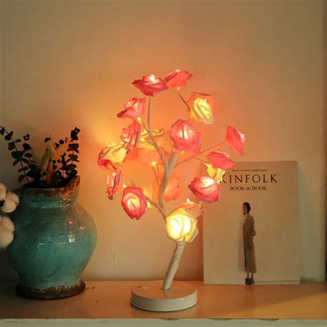 Rose Flower Tree Table Lamp 24 LEDs Flower Desk Lamp Home Bar Hotel ...